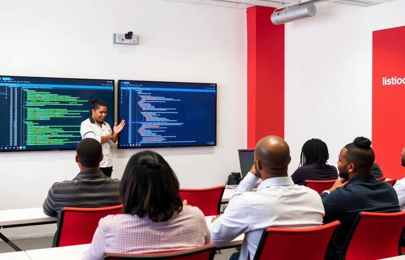 Facilitator guiding learners in an IT.Skills Opportunity classroom